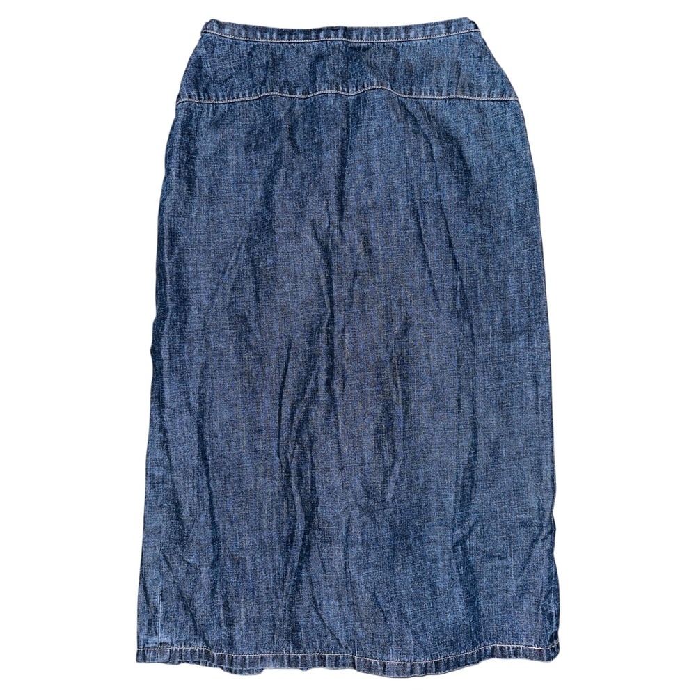 ND1‎ Lafayette 148 New York Denim Maxi Skirt Blue 100% Cotton Casual Ruffle
